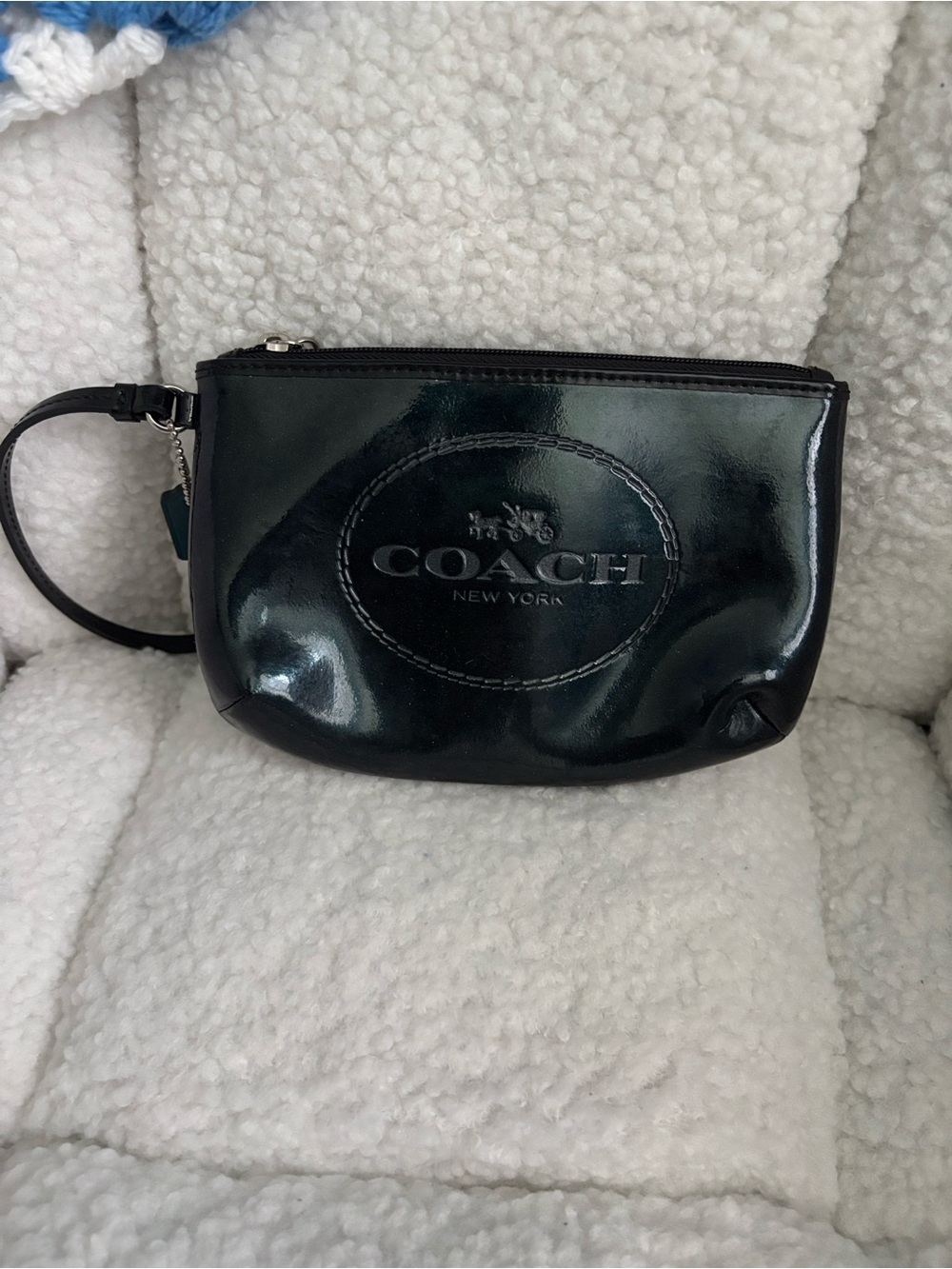 Coach Shiny Dark Green Patent Leather Wristlet